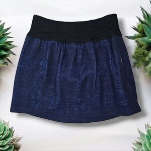 Theory Navy Blue Wool Blend Pull On Knit Pleated Mini Skirt - Size Medium
